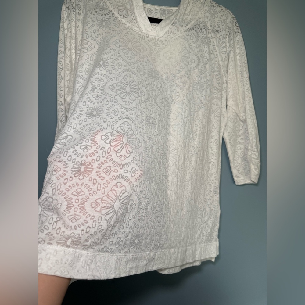 Columbia Womens White Burnout Floral‎ Medallion 3/4 Sleeve Hoodie Top Large - Picture 3 of 11